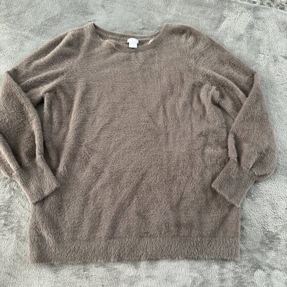 Chico's Fuzzy Long Sleeve Sweater Neutral Women's size 2 LARGE - Picture 1 of 6